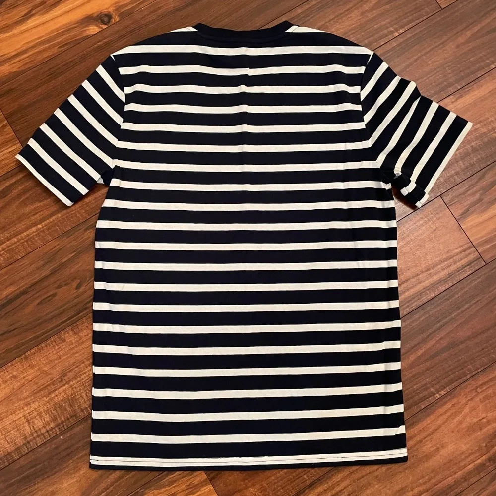 Everlane Premium Weight Crew Cotton tee Navy Blue Ecru Stripe XS NWOT - Picture 3 of 6